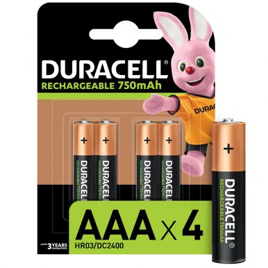 Аккумуляторы Duracell Recharge  AAA 750 мА·ч, 4 шт. (5000394045019)